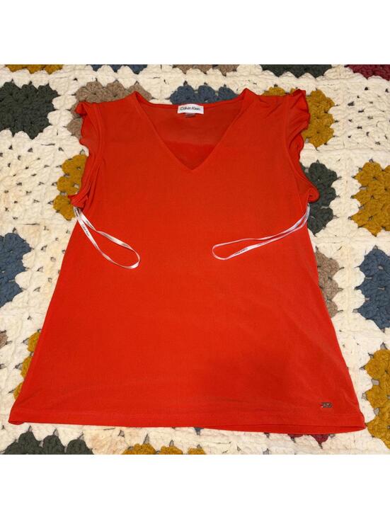 Calvin Klein Tops - Calvin Klein Women's Red V-Neck Top with Ribbon Detail Woman’s Size M